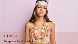  Presentation with bohemian - PPT theme with beautiful-hispanic-woman-wearing-bohemian background and a coral colored foreground