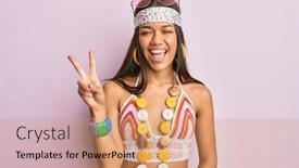  Presentation with bohemian - Slide set having beautiful-hispanic-woman-wearing-bohemian background and a coral colored foreground