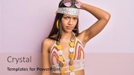  Presentation with bohemian - PPT theme having beautiful-hispanic-woman-wearing-bohemian background and a coral colored foreground