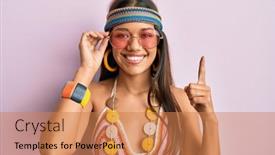  Presentation with hippie - Slide set with beautiful-hispanic-woman-wearing-bohemian background and a coral colored foreground