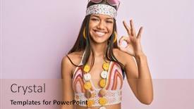  Presentation with bohemian - Beautiful PPT layouts featuring beautiful-hispanic-woman-wearing-bohemian backdrop and a coral colored foreground