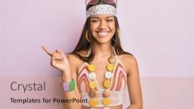  Presentation with beautiful hispanic woman - Colorful PPT theme enhanced with beautiful-hispanic-woman-wearing-bohemian backdrop and a coral colored foreground