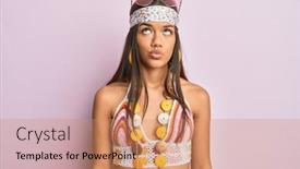  Presentation with bohemian - PPT theme enhanced with beautiful-hispanic-woman-wearing-bohemian background and a coral colored foreground