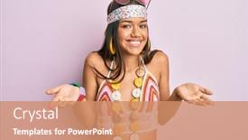  Presentation with bohemian - Audience pleasing presentation design consisting of beautiful-hispanic-woman-wearing-bohemian backdrop and a coral colored foreground