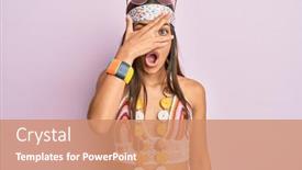  Presentation with beautiful hispanic woman - Presentation with beautiful-hispanic-woman-wearing-bohemian background and a coral colored foreground