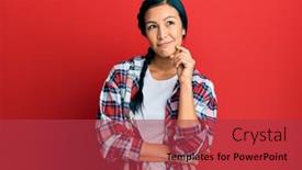 Presentation with beautiful hispanic woman - PPT theme featuring beautiful-hispanic-woman-wearing-casual background and a red colored foreground