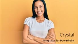  Presentation with beautiful hispanic woman - Amazing slides having beautiful-hispanic-woman-wearing-casual backdrop and a coral colored foreground