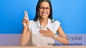 Presentation with beautiful hispanic woman - Cool new slide deck with beautiful-hispanic-woman-wearing-casual backdrop and a coral colored foreground