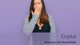  Presentation with sleepiness - PPT theme enhanced with beautiful-hispanic-woman-wearing-casual background and a light blue colored foreground