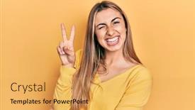  Presentation with beautiful hispanic woman - Presentation theme enhanced with beautiful-hispanic-woman-wearing-casual background and a yellow colored foreground