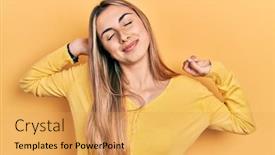  Presentation with beautiful hispanic woman - PPT theme consisting of beautiful-hispanic-woman-wearing-casual background and a yellow colored foreground