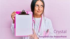  Presentation with clipboard stethoscope - Presentation theme consisting of beautiful-hispanic-woman-wearing-doctor background and a lemonade colored foreground