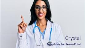  Presentation with doctor helps to get out of bed an elderly woman - Presentation design having beautiful-hispanic-woman-wearing-doctor background and a sky blue colored foreground