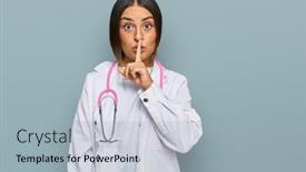  Presentation with beautiful hispanic woman - Audience pleasing presentation theme consisting of beautiful-hispanic-woman-wearing-doctor backdrop and a light blue colored foreground