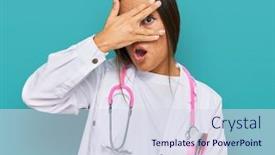  Presentation with beautiful hispanic woman - Beautiful PPT theme featuring beautiful-hispanic-woman-wearing-doctor backdrop and a sky blue colored foreground