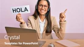  Presentation with beautiful hispanic woman - PPT layouts having beautiful-hispanic-woman-wearing-operator background and a coral colored foreground