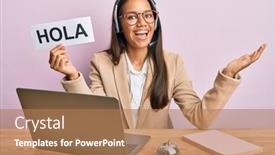  Presentation with beautiful hispanic woman - Amazing presentation having beautiful-hispanic-woman-wearing-operator backdrop and a coral colored foreground