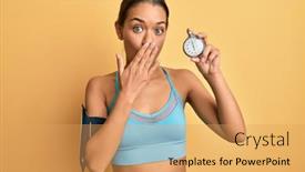  Presentation with clock countdown - Beautiful slides featuring beautiful-hispanic-woman-wearing-sportswear backdrop and a yellow colored foreground