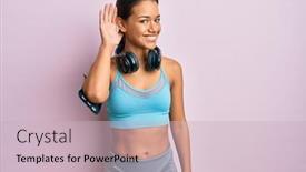  Presentation with beautiful hispanic woman - Presentation having beautiful-hispanic-woman-wearing-sportswear background and a soft green colored foreground