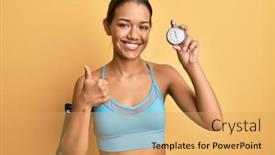  Presentation with clock countdown - Presentation theme consisting of beautiful-hispanic-woman-wearing-sportswear background and a yellow colored foreground