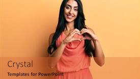  Presentation with hands the shape of a heart - Audience pleasing theme consisting of beautiful-hispanic-woman-wearing-summer backdrop and a red colored foreground