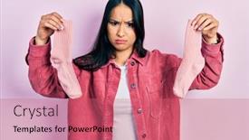  Presentation with socks - Colorful presentation design enhanced with beautiful-hispanic-woman-with-nose backdrop and a coral colored foreground