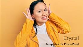  Presentation with beautiful hispanic woman - PPT theme featuring beautiful-hispanic-woman-with-nose background and a yellow colored foreground