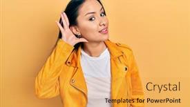  Presentation with beautiful hispanic woman - PPT theme featuring beautiful-hispanic-woman-with-nose background and a yellow colored foreground