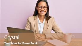  Presentation with beautiful hispanic woman - Beautiful presentation theme featuring beautiful-hispanic-woman-working backdrop and a  colored foreground