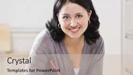  Presentation with beautiful hispanic woman - Beautiful presentation design featuring beautiful hispanic woman writing backdrop and a soft green colored foreground