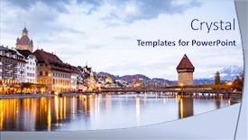  Presentation with city buildings - Colorful slide deck enhanced with beautiful-historic-city-center backdrop and a sky blue colored foreground