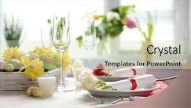  Presentation with cutlery easter table setting - Theme consisting of beautiful holiday easter table setting background and a soft green colored foreground