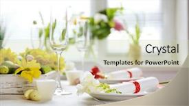  Presentation with table setting - Beautiful presentation theme featuring beautiful holiday easter table setting backdrop and a soft green colored foreground
