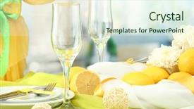  Presentation with lemons - PPT theme with beautiful holiday table setting with lemons close up background and a sky blue colored foreground