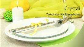  Presentation with lemons - Beautiful presentation featuring beautiful holiday table setting with lemons close up backdrop and a yellow colored foreground