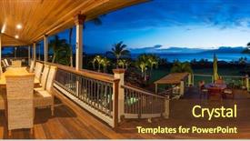  Presentation with dining table - Presentation theme featuring beautiful home exterior patio deck background and a tawny brown colored foreground