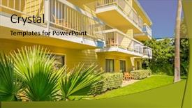  Presentation with hotel - Colorful PPT theme enhanced with beautiful hotel at summer backdrop and a  colored foreground