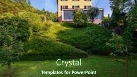  Presentation with house window - Beautiful presentation design featuring beautiful-house-in-the-middle backdrop and a tawny brown colored foreground