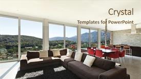  Presentation with living room - Presentation theme with beautiful house modern style living background and a cream colored foreground