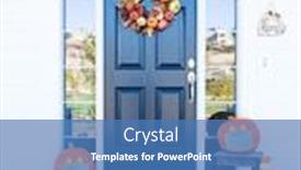  Presentation with face masks - Amazing PPT theme having beautiful-house-porch-decorated backdrop and a teal colored foreground