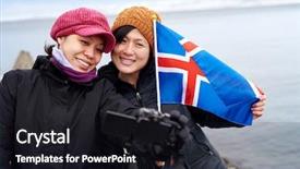  Presentation with happy holiday - Presentation theme having beautiful iceland landscape waving flag background and a wine colored foreground