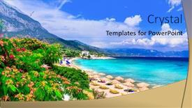 Presentation with island - Colorful PPT theme enhanced with beautiful-idyllic-landscape-of-samos backdrop and a light blue colored foreground