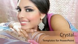  Presentation with indian fashion traditional - Audience pleasing slides consisting of beautiful indian brunette young woman backdrop and a coral colored foreground