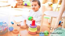  Presentation with infant - PPT theme having beautiful-infant-happy-at-kindergarten background and a coral colored foreground