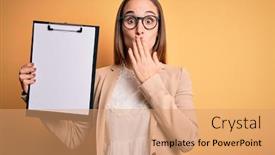  Presentation with inspector - Presentation design enhanced with beautiful-inspector-woman-wearing-glasses background and a coral colored foreground