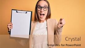  Presentation with inspector - Presentation having beautiful-inspector-woman-wearing-glasses background and a coral colored foreground