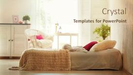  Presentation with bedroom modern - Presentation design with beautiful interior of modern bedroom with cozy bed background and a cream colored foreground