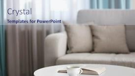  Presentation with curtains - Slide deck featuring beautiful-interior-of-room background and a sky blue colored foreground