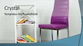  Presentation with modern color - Cool new slide deck with beautiful interior with modern color chair books on wooden stand on wall background backdrop and a white colored foreground