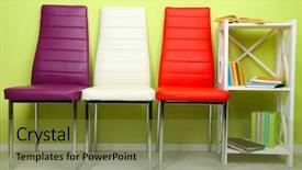  Presentation with modern color - Presentation design consisting of beautiful interior with modern color chairs books on wooden stand on wall background background and a gold colored foreground